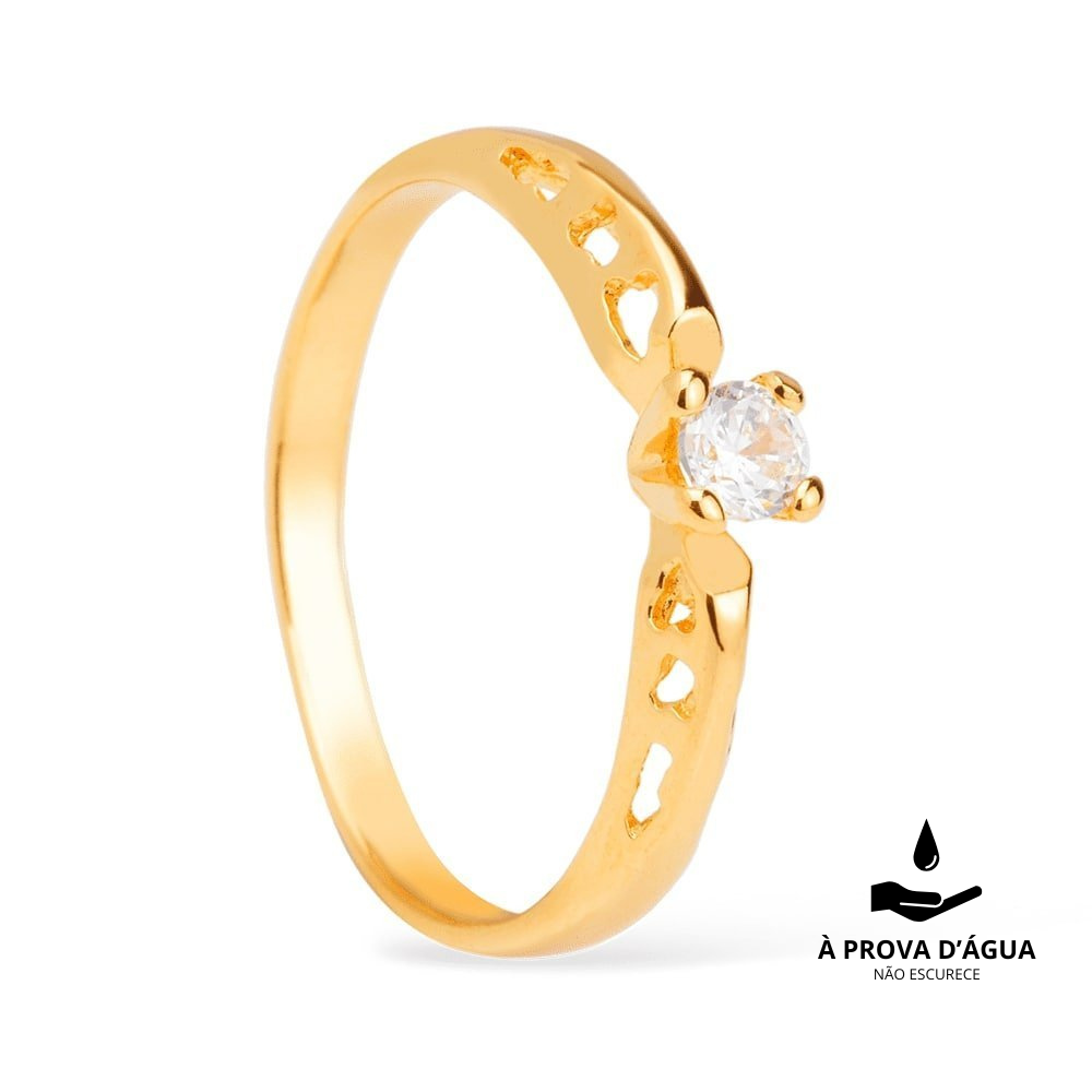 Gold Openwork Solitaire Ring with Zirconia Stone