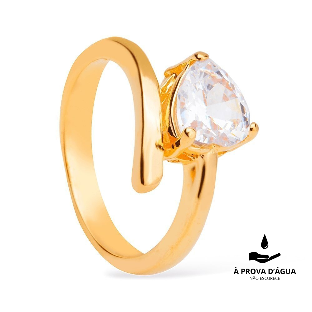 24K Gold Heart Solitaire Ring