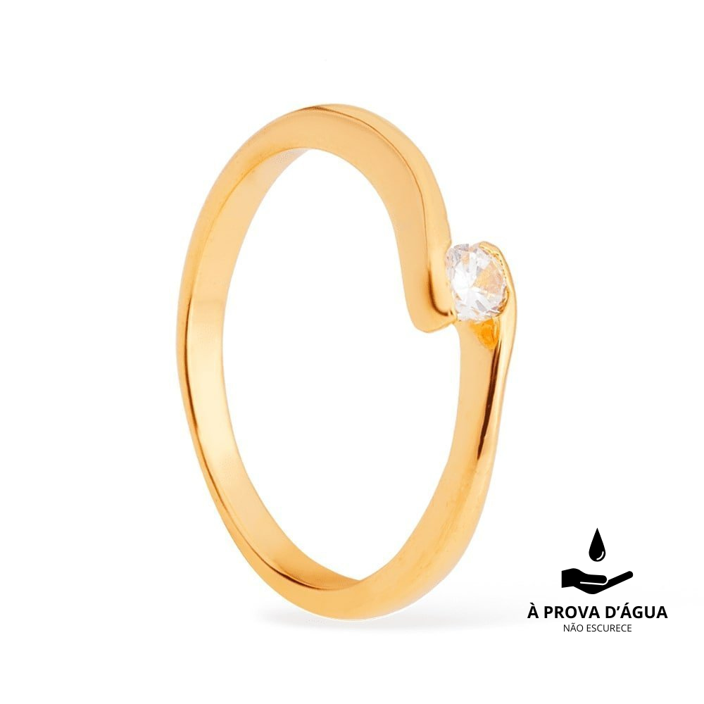 Gold Solitaire Ring with Zirconia Point of Light