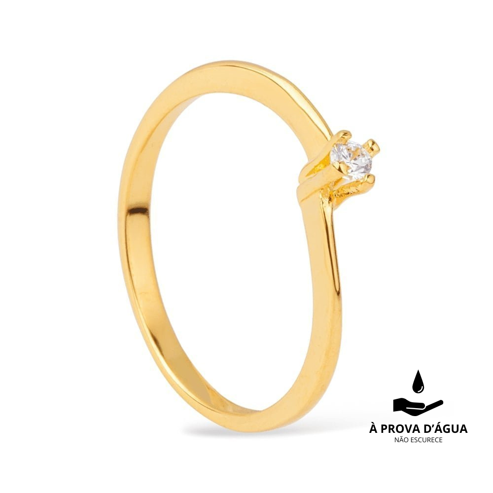 Delicate Gold Solitaire Ring with Zirconia