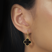 24K Gold Clover Earrings with Black Zirconia