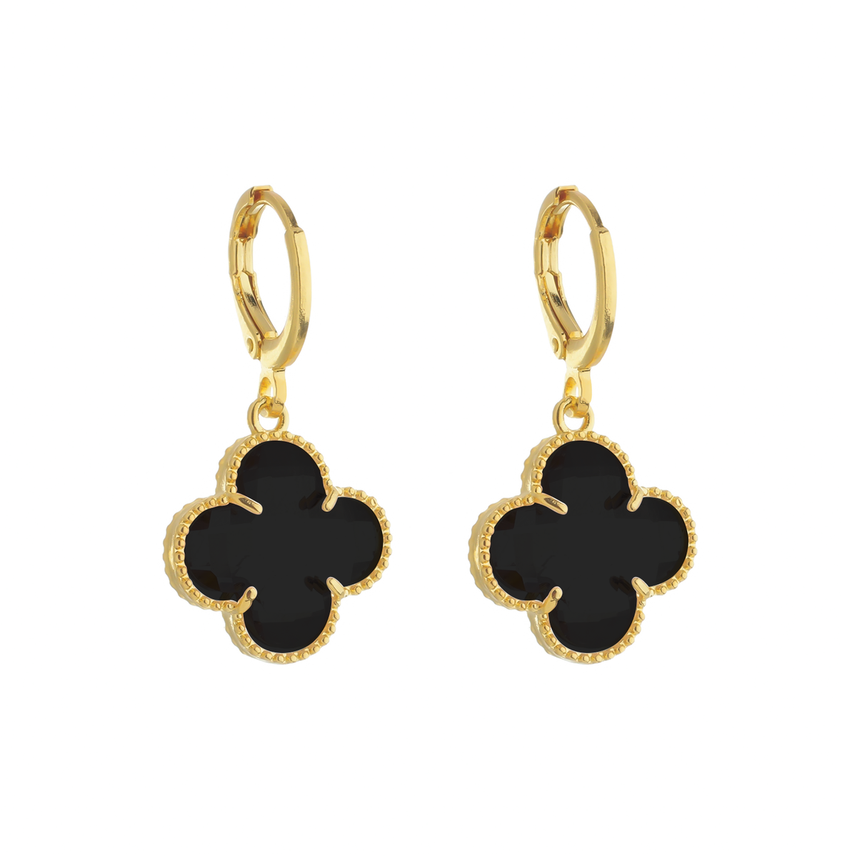 24K Gold Clover Earrings with Black Zirconia