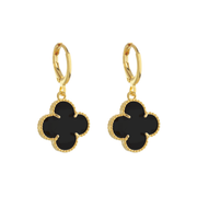 24K Gold Clover Earrings with Black Zirconia