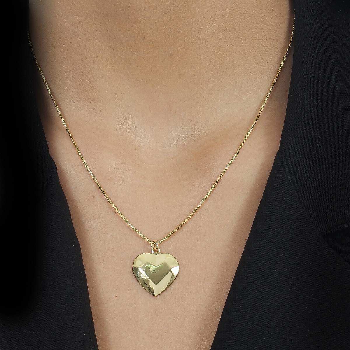 Gold Heart Necklace with Straight Lines
