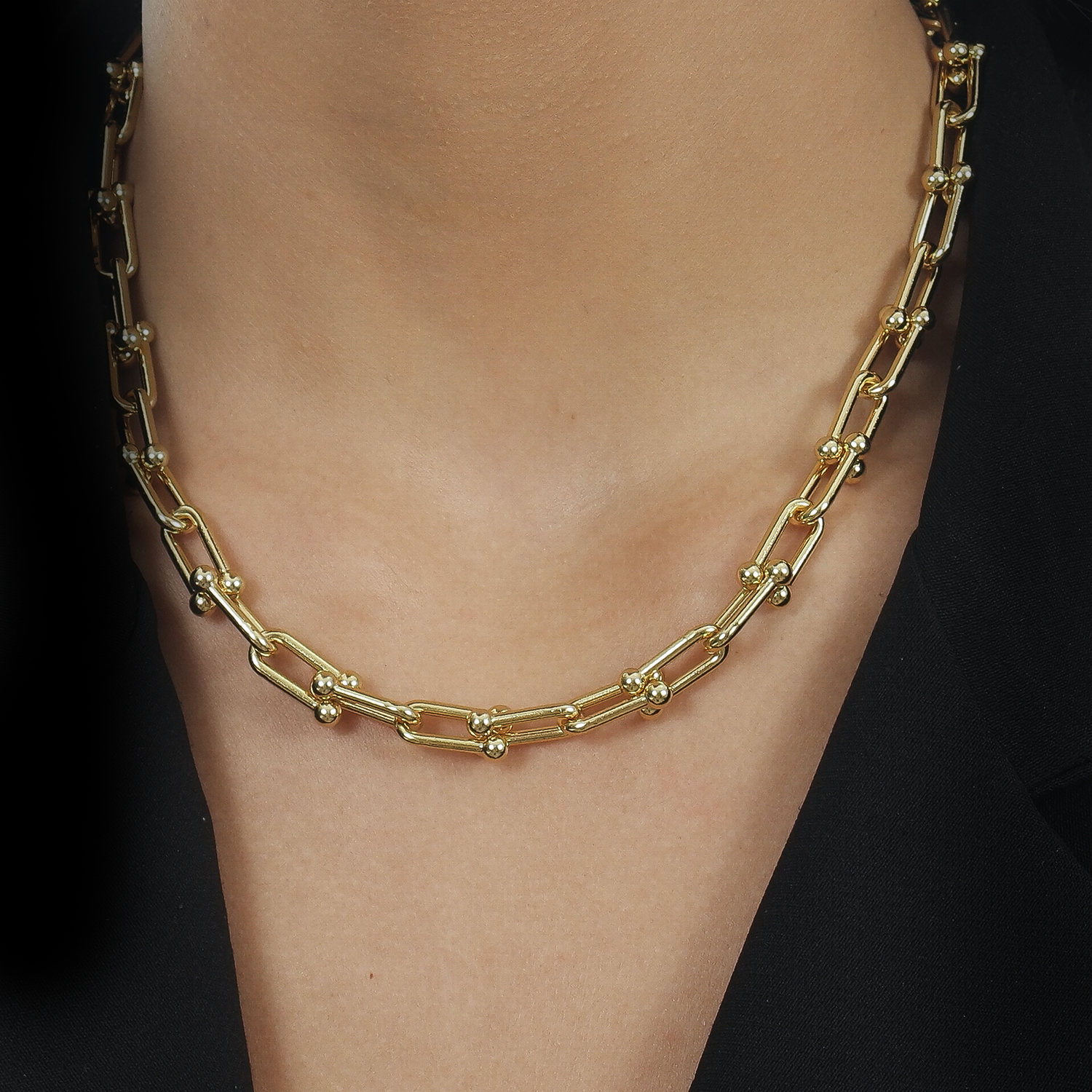 24K Gold Chunky Link Chain Choker Necklace