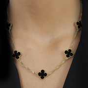 24K Gold Necklace with 5 Black Clovers