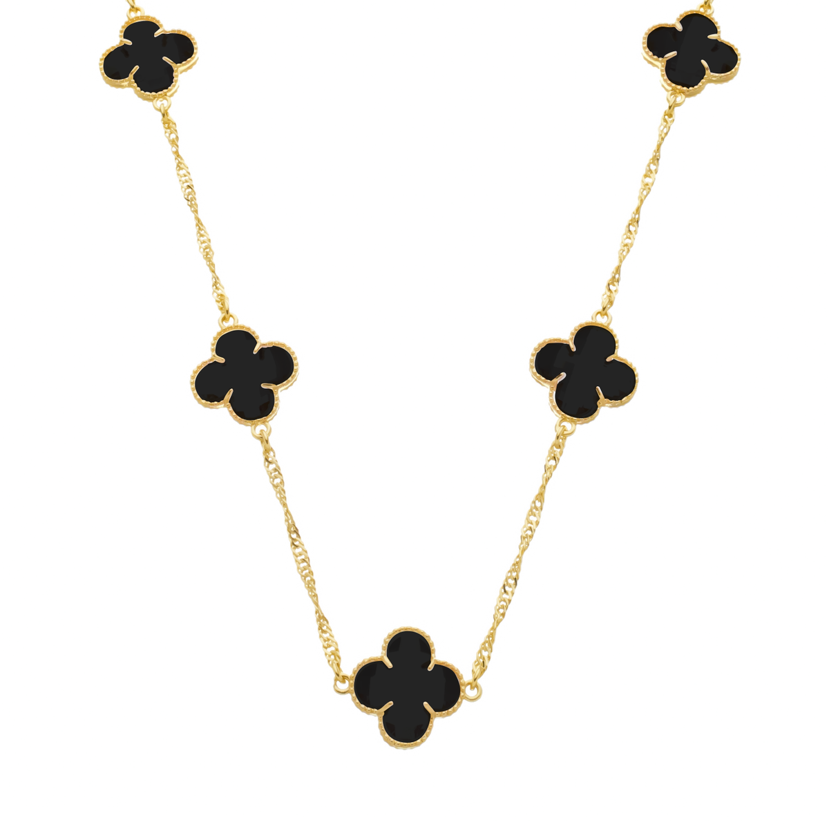 24K Gold Necklace with 5 Black Clovers