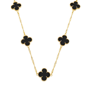 24K Gold Necklace with 5 Black Clovers