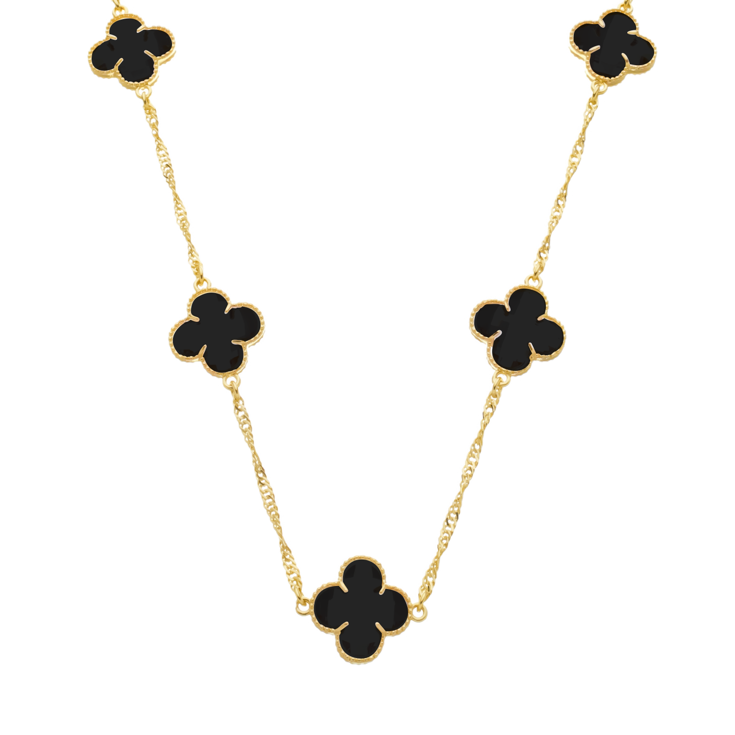 24K Gold Necklace with 5 Black Clovers