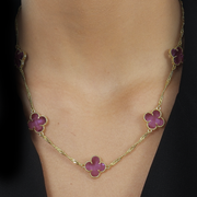 24K Gold Necklace with 5 Pink Clovers