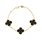24K Gold Bracelet with Black Zirconia Clovers
