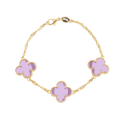 24K Gold Bracelet with Pink Zirconia Clovers