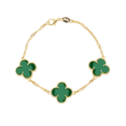 24K Gold Bracelet with Green Zirconia Clovers