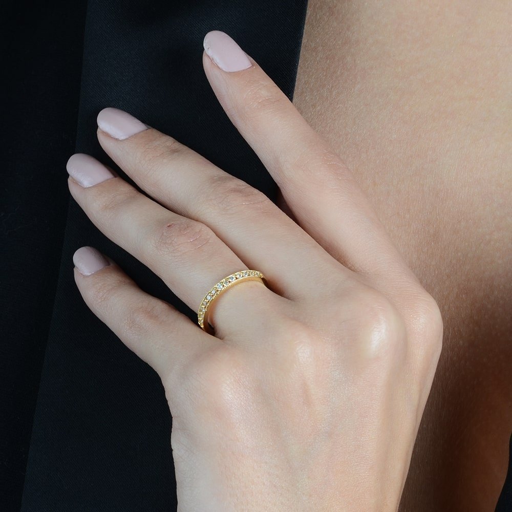 Pavé Wedding Band Ring with Zirconia Stones