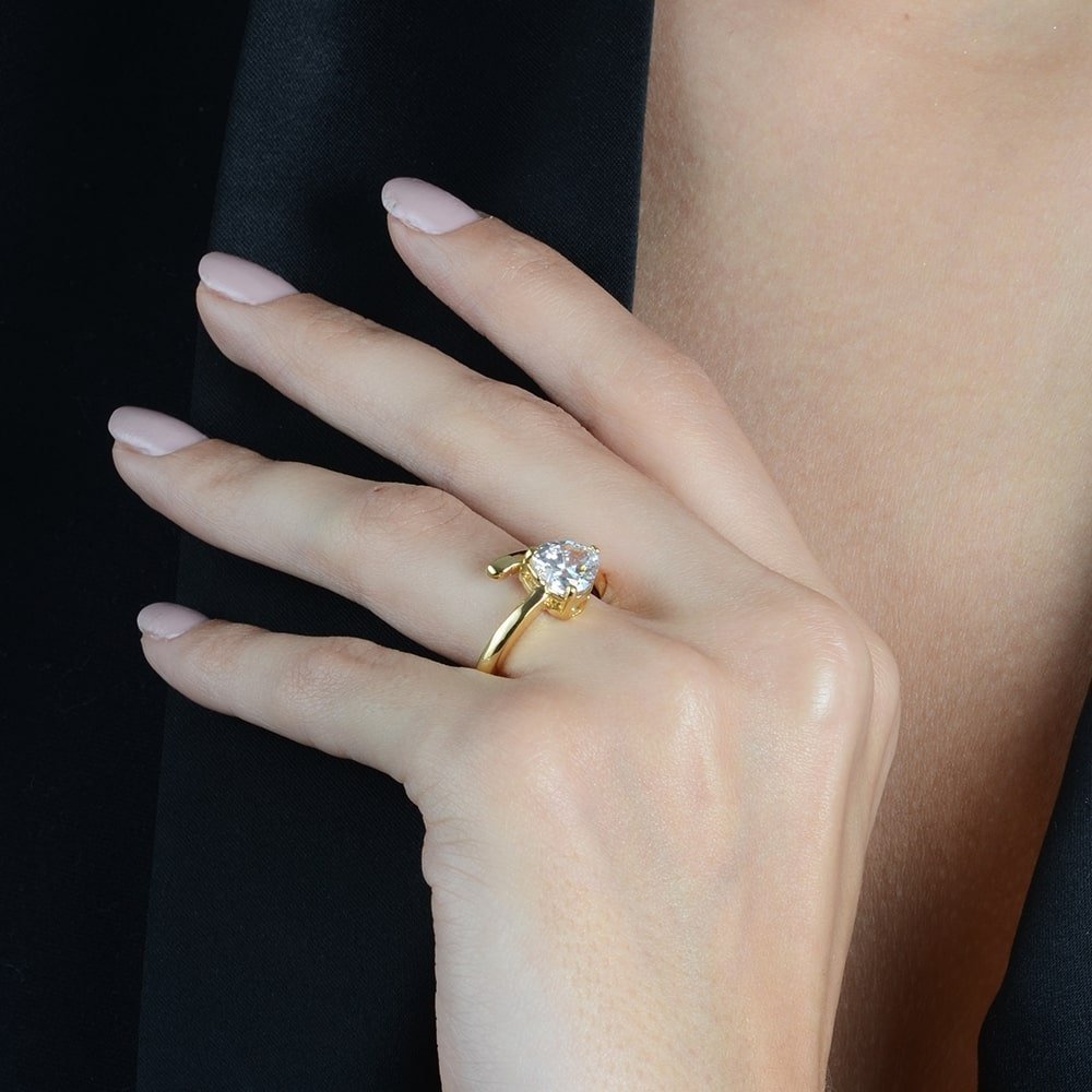 24K Gold Heart Solitaire Ring