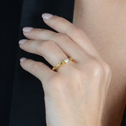 Gold Openwork Solitaire Ring with Zirconia Stone