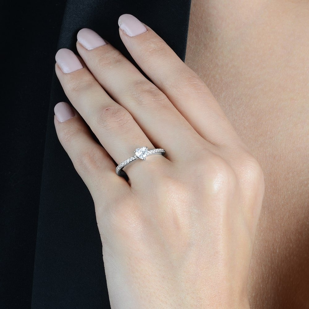 Isa 24K White Gold Heart Solitaire Ring with Zirconia