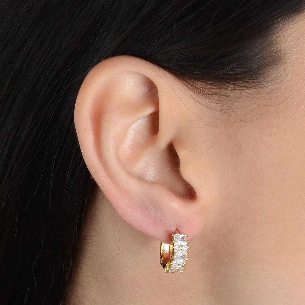 Ayla 24K Gold Huggie Earrings with 7 Stones