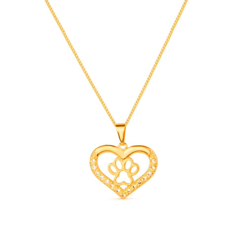 Gold Heart & Paw Choker Necklace with Zirconia