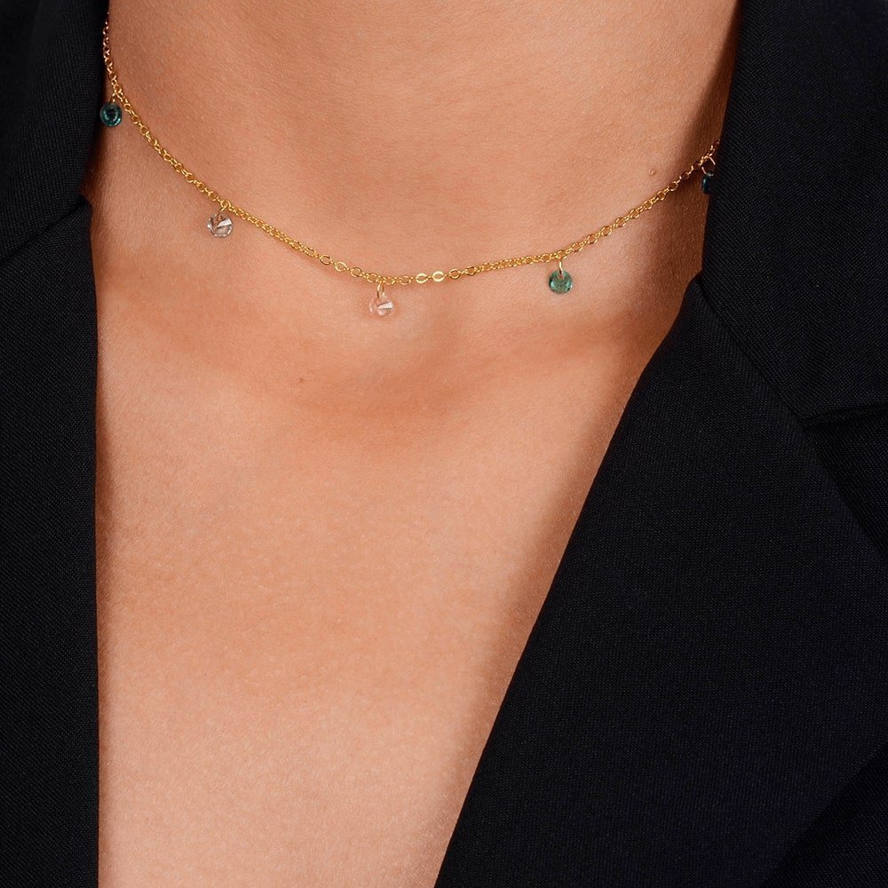 Choker Necklace with Colored Crystal Points of Light