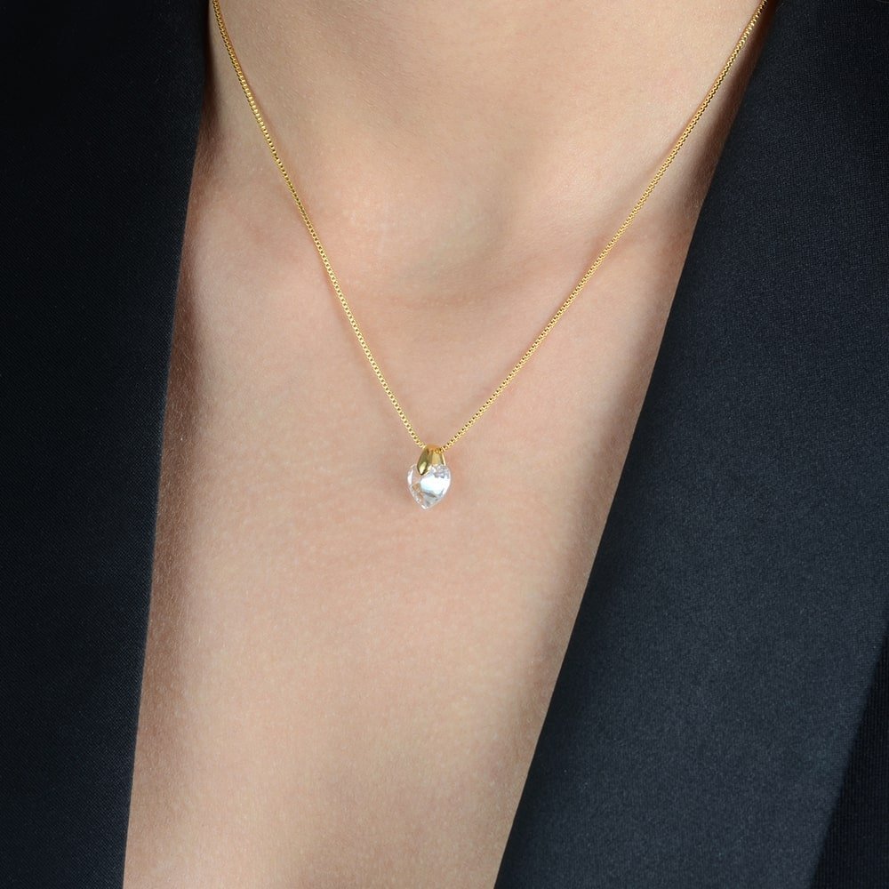 24K Gold Crystal Heart Necklace