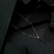 Gold Cross Necklace with Black Natural Stone