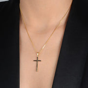 Gold Cross Necklace with Black Natural Stone