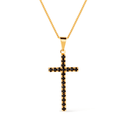 Gold Cross Necklace with Black Natural Stone