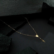 Gold Religious Rosary Necklace with Cross and Pearls