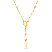 Gold Religious Rosary Necklace with Cross and Pearls