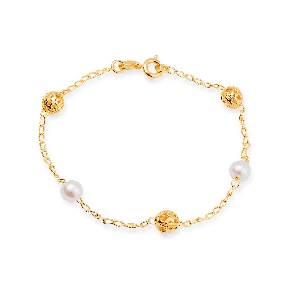 Gold Pearl Bracelet with Openwork Beads